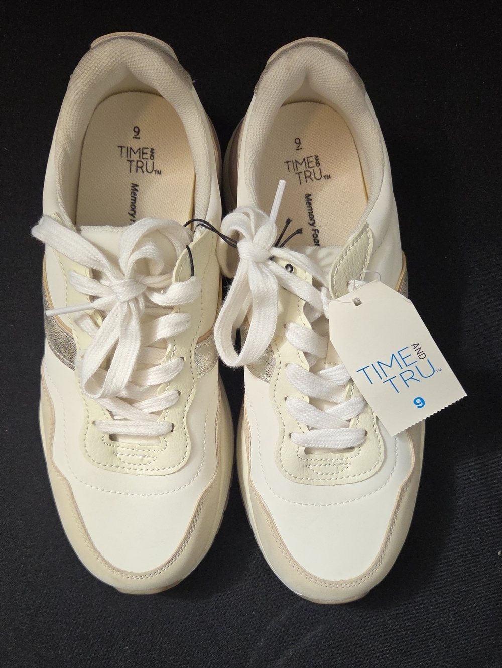 Time and Tru Cream and Metallic Accent Lace-Up Sneakers